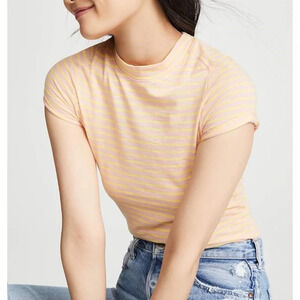 Free People We The Free Yellow/Pink Striped Night Sky Tee-shirt - Size Medium